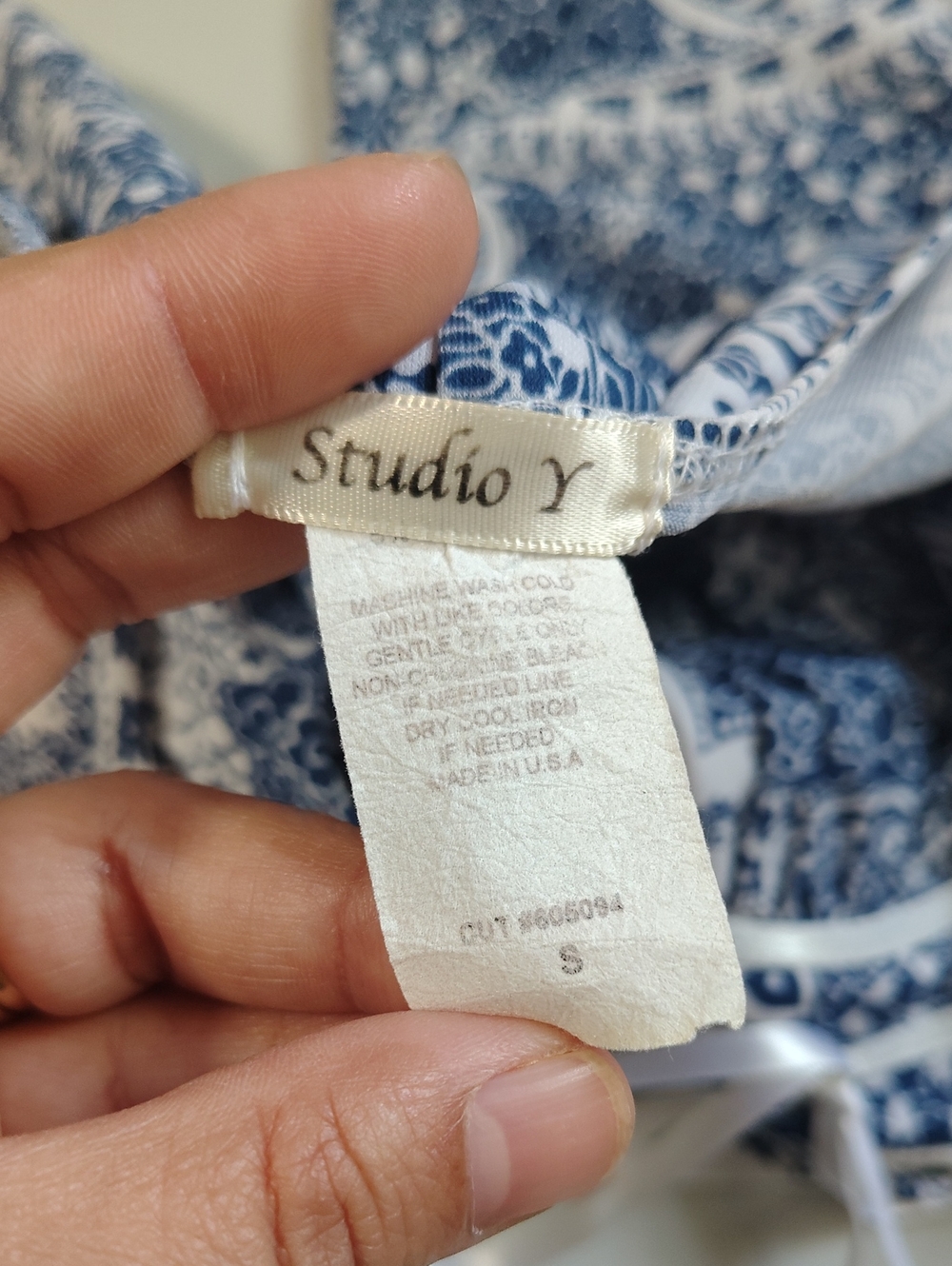 Vintage Studio Y Babydoll Square Neck Tunic Top Size S Y2K 90s Blue White Boho - Picture 12 of 15